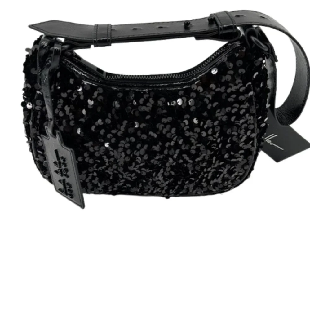 Nicole Miller New York Black Sequin Shoulder Bag Evening Purse Handbag Y2K Style